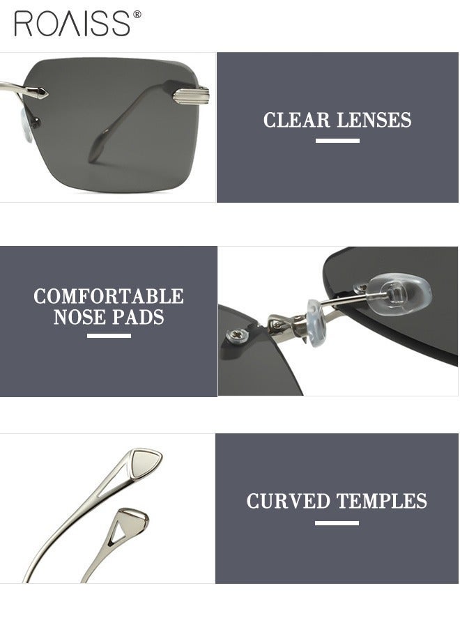 رويس نظارات شمسية بدون إطار مربع للرجال والنساء، نظارات شمسية خارجية UV400 مع معابد فريدة من نوعها، نظارات شمسية عصرية مضادة للتوهج للرجال أثناء القيادة وصيد الأسماك والسفر - Image 4